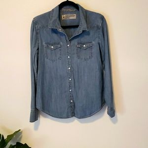 Womens Rocks & Indigo Pearl Snap Jean Top